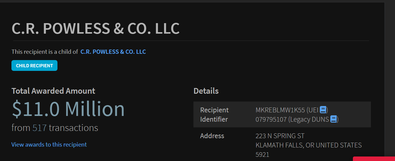 USASpending.gov: C.R. Powless & Co. LLC — Monto total adjudicado $11.0 millones en 517 transacciones