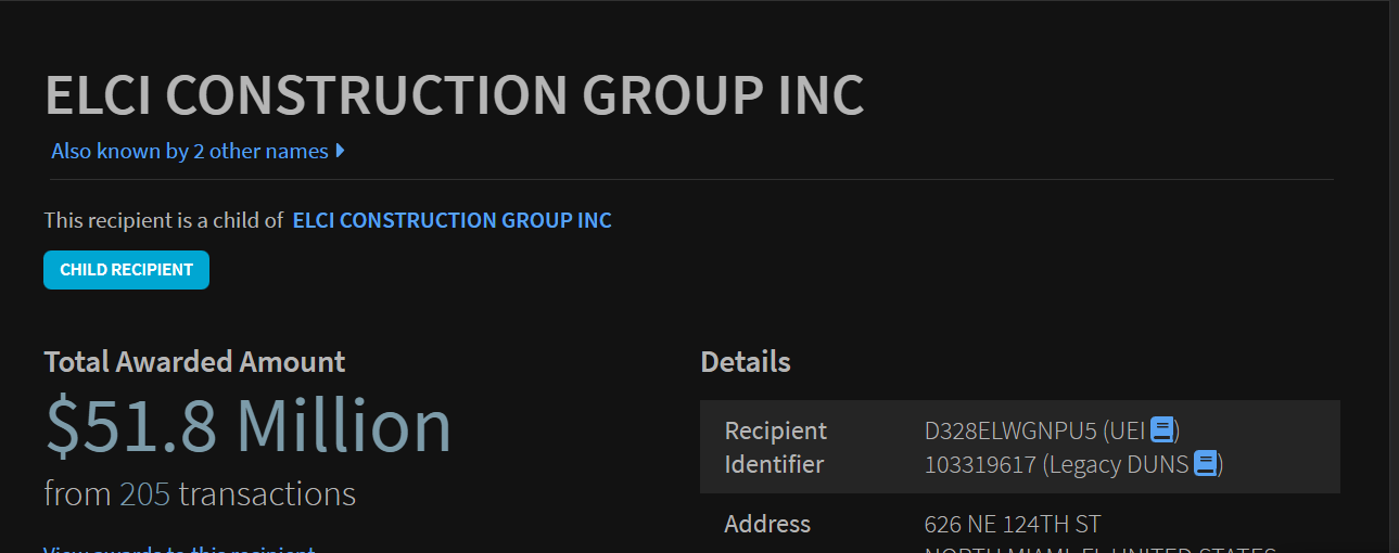 USASpending.gov: ELCI Construction Group Inc — Monto Total Adjudicado $51.8 millones en 205 transacciones